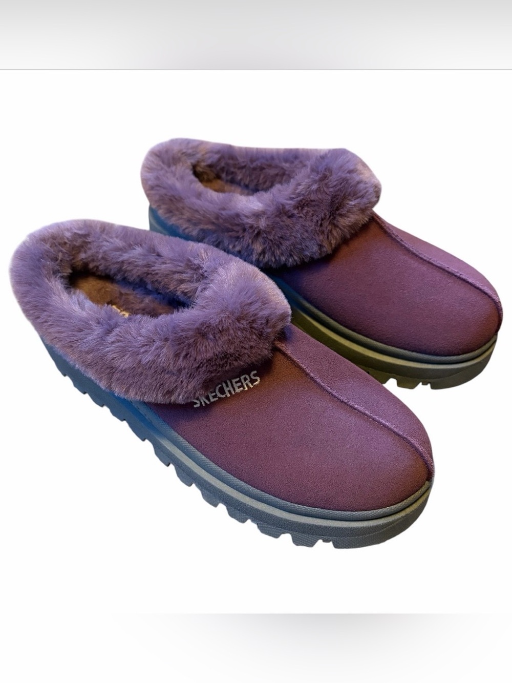 Skechers Shindigs Fortress Clogs Suede with Sherpa lining platform slip ons Y2K